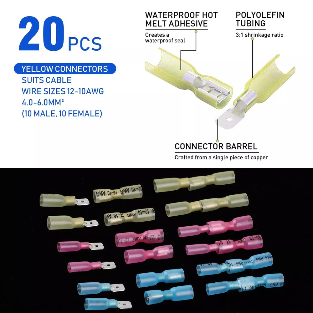 Electrical Heat Shrink Male Female Spade Wire Connectors Waterproof Terminals Set 5