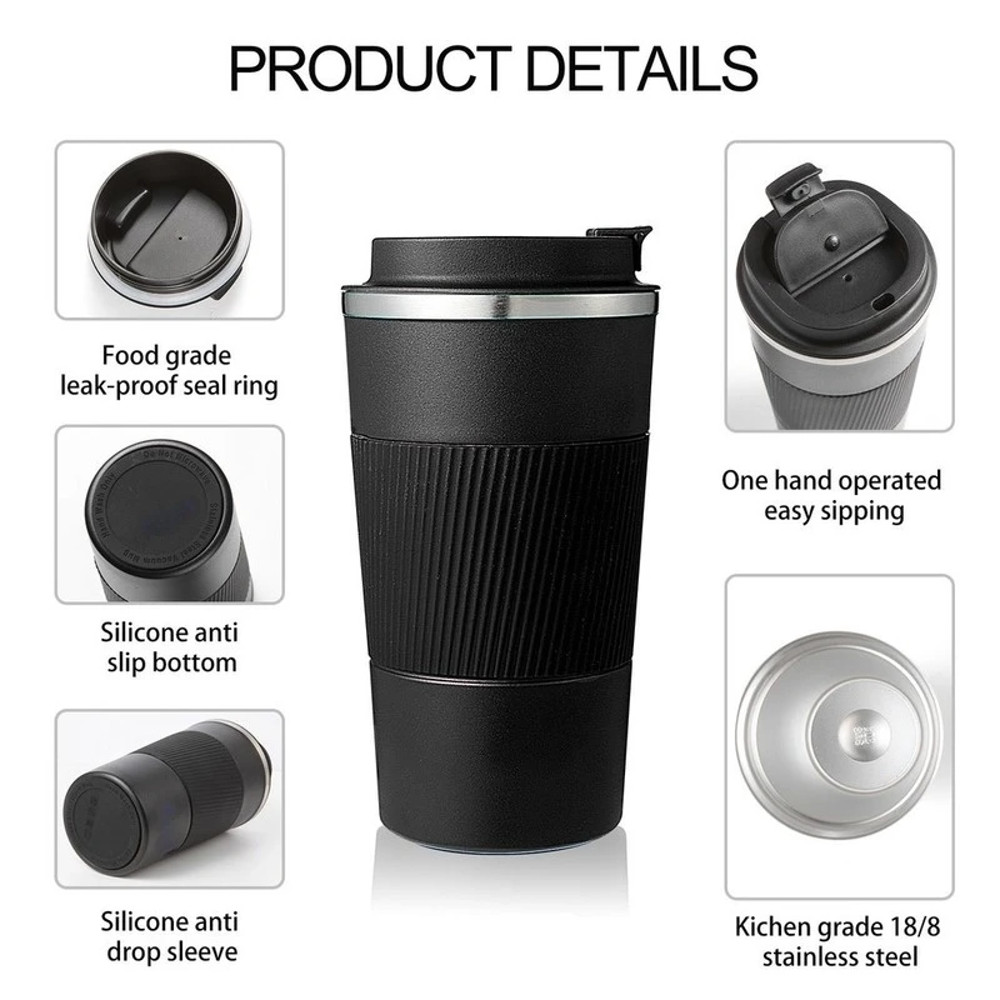 Stainless Steel Reusable Coffee Cup Reusable Travel Coffee Mug for Office & Car