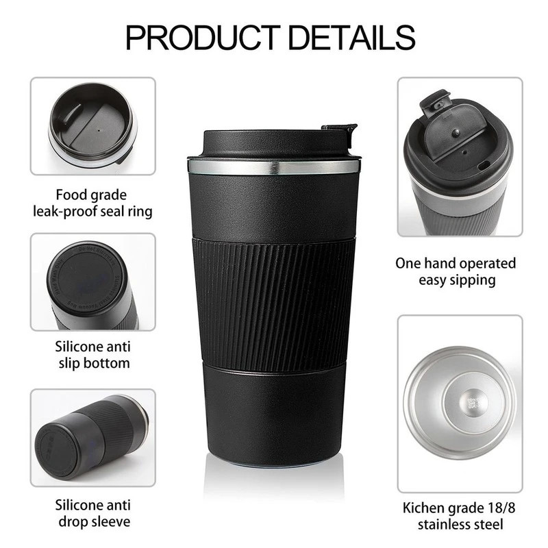 Stainless Steel Reusable Coffee Cup Reusable Travel Coffee Mug for Office & Car