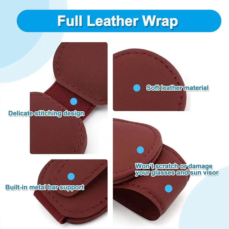 Universal Car Sun Visor Sunglasses Holder PU Leather Magnetic Clip For Glasses Cards Pens Auto Acc 4
