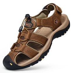 men summer sandals, genuine leather casual shoes for outdoor & beach