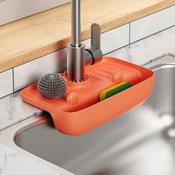 household silicone sink drain rack splash-proof water collecting pad & sponge storage box
