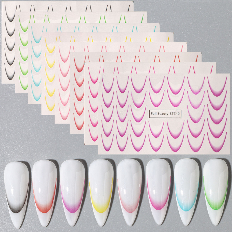 Nail Art Water Transfer Stickers, 8PCS Gradient French Tip Decals for Salon Quality Manicures, Easy DIY Application
