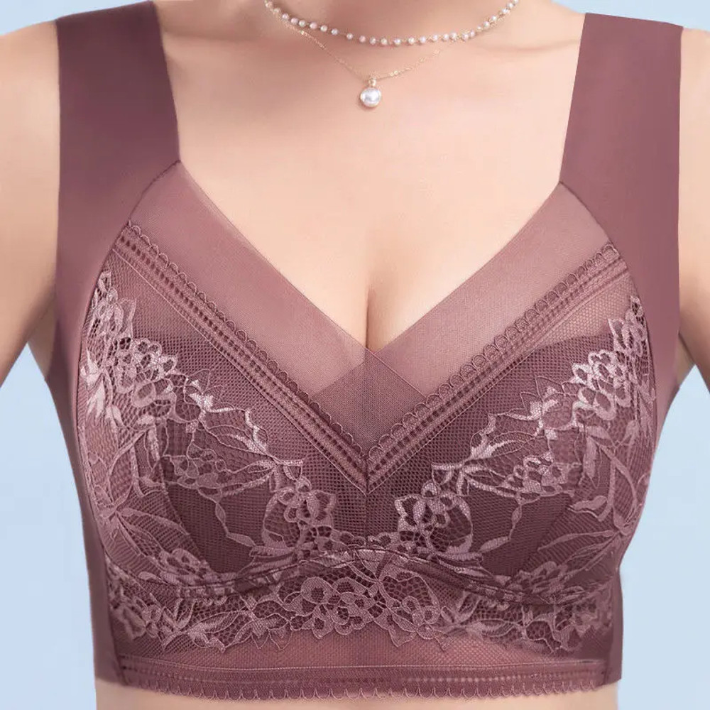 Womens Plus Size Push Up Bra, Ice Silk Seamless Bralette with Lace Trim, Wireless Comfort for Summer & Everyday Wear