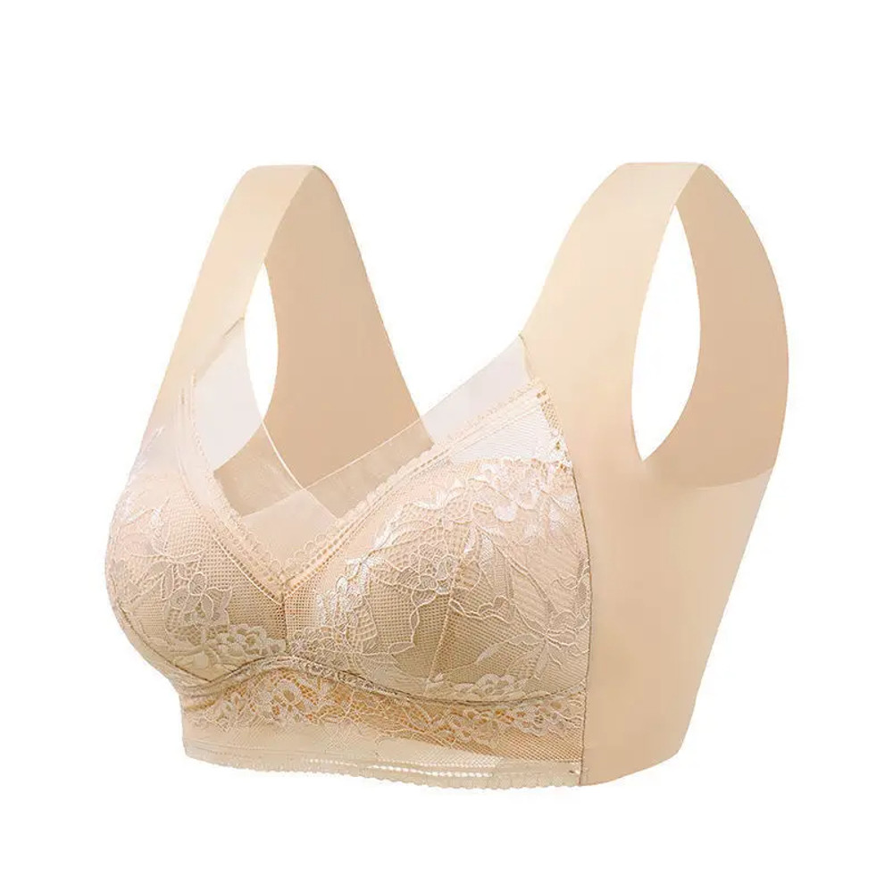 Womens Plus Size Push Up Bra, Ice Silk Seamless Bralette with Lace Trim, Wireless Comfort for Summer & Everyday Wear