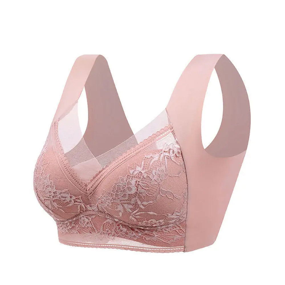 Womens Plus Size Push Up Bra, Ice Silk Seamless Bralette with Lace Trim, Wireless Comfort for Summer & Everyday Wear
