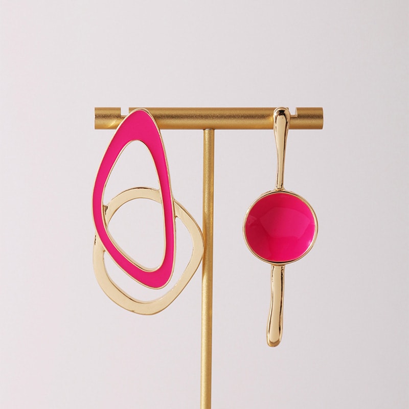 Asymmetric Metal Post Earrings For Women Enamel Fashion Jewelry Trendy Design New Styles