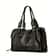 Black Leather Tote Bag with Braided Trim, Gold Rivets Design, Top Handle Work Purse for Women with Front Zipper Pocket