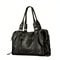 Black Leather Tote Bag with Braided Trim, Gold Rivets Design, Top Handle Work Purse for Women with Front Zipper Pocket