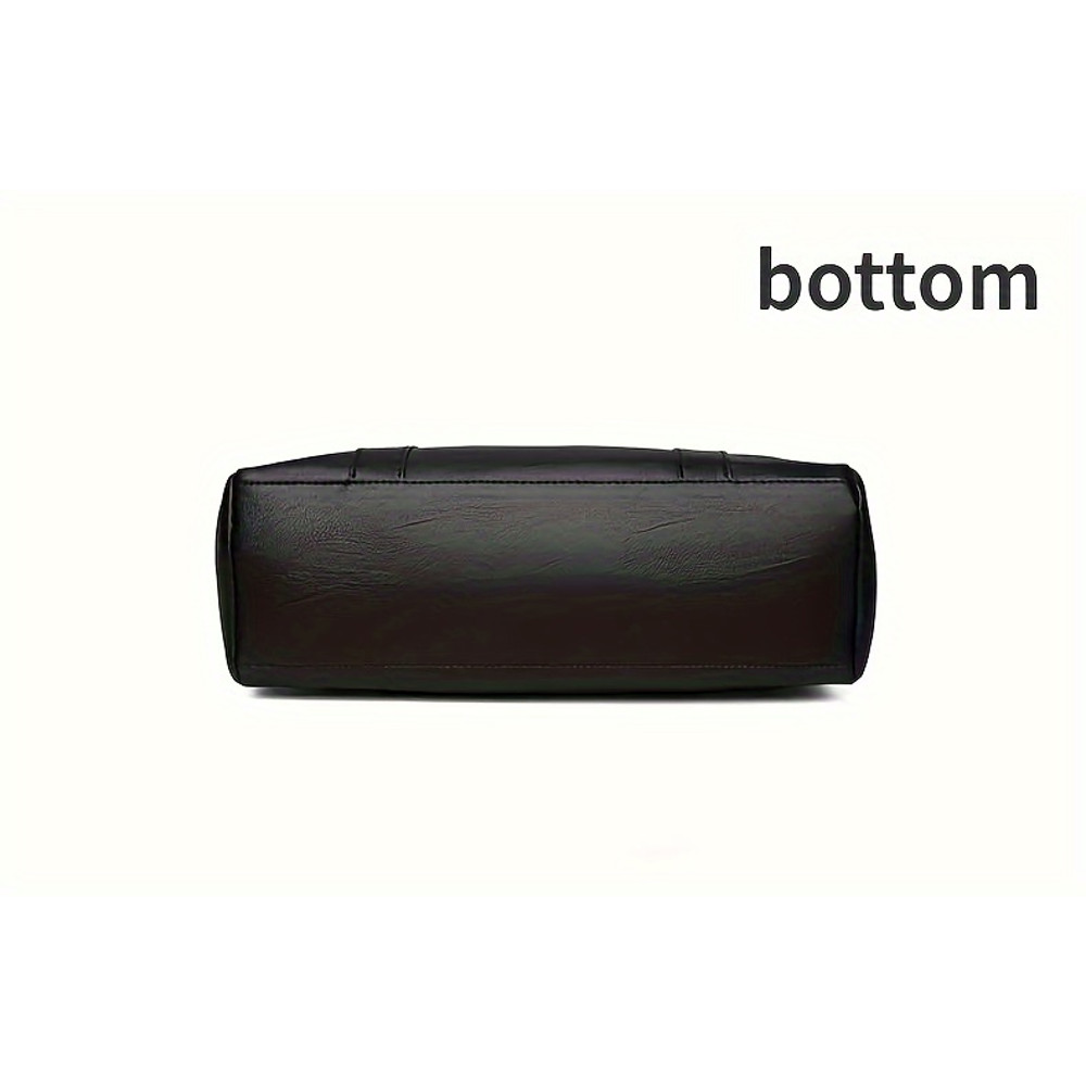 Durable PU Solid Color Shoulder Bag, Large Capacity Tote Bag with Zipper Double Handle, Perfect Commute Bag