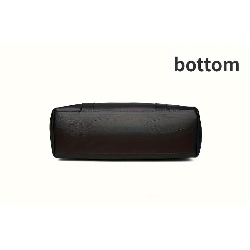 Durable PU Solid Color Shoulder Bag, Large Capacity Tote Bag with Zipper Double Handle, Perfect Commute Bag