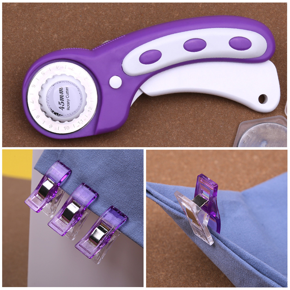 Purple Rotary Cutter Kit with A4 Cutting Mat, Blades, Sewing Clips, Ruler, Patchwork DIY Fabric Cutting Sewing Tools