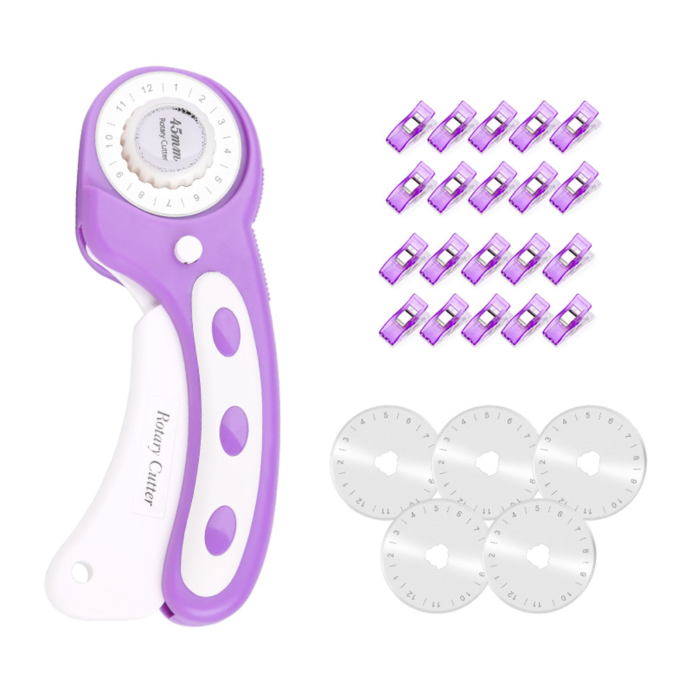 Purple Rotary Cutter Kit with A4 Cutting Mat, Blades, Sewing Clips, Ruler, Patchwork DIY Fabric Cutting Sewing Tools