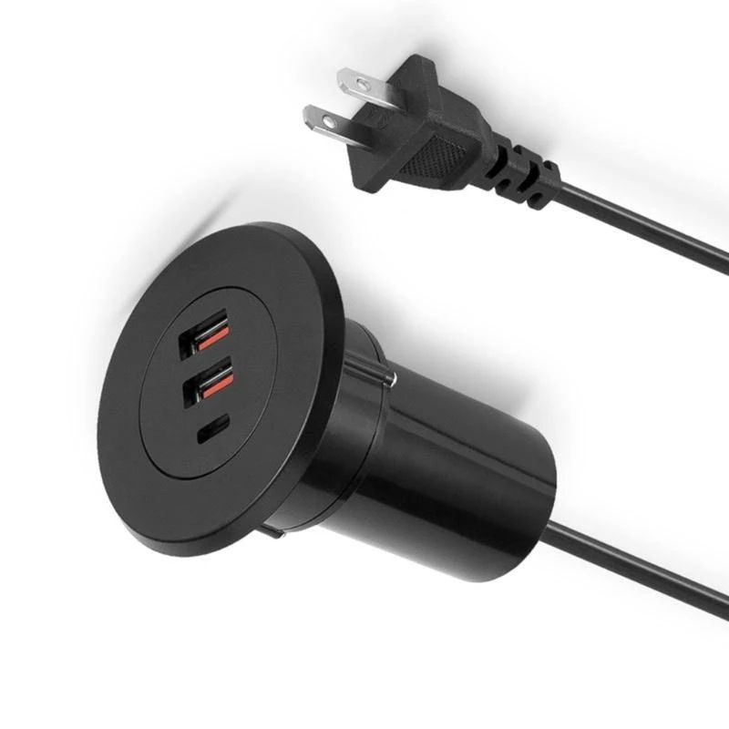 Universal USB C Desk Hole Power Socket With 3 Ports Type C Fast Charging For Office  Home 6