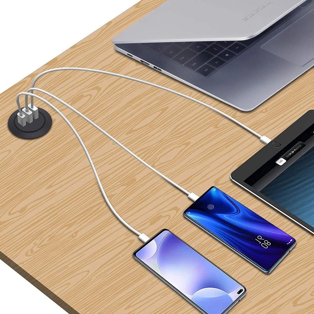 Universal USB C Desk Hole Power Socket With 3 Ports Type C Fast Charging For Office  Home 0