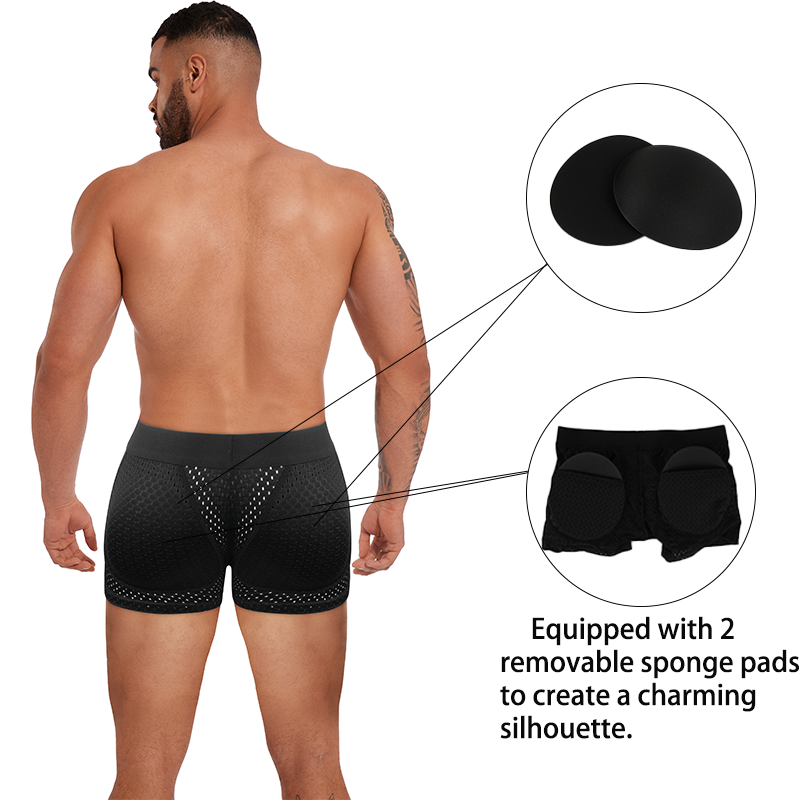 Mens Butt Enhancer Underwear Sexy Boxer Shorts With Removable Padded Hip Lifter Soft Shapewear  Hig