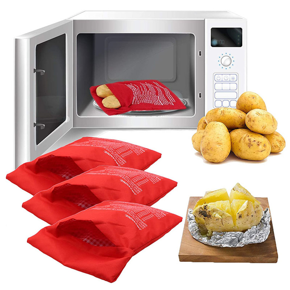 4Minute Microwave Potato Cooker Bag Reusable Red Pouch For Baking Perfect Potatoes Quickly Express 0