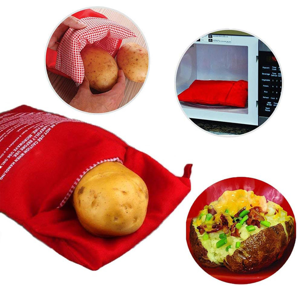 4Minute Microwave Potato Cooker Bag Reusable Red Pouch For Baking Perfect Potatoes Quickly Express 2