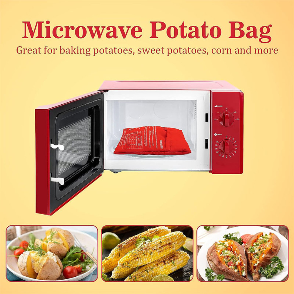 4Minute Microwave Potato Cooker Bag Reusable Red Pouch For Baking Perfect Potatoes Quickly Express 4