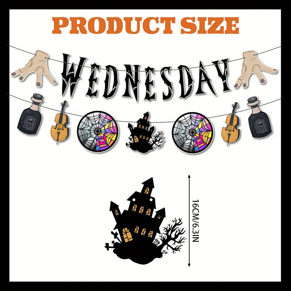 Wednesday Themed Party Supplies, Horror Birthday Banner, Halloween Decorations Kit with Wednesday Inspired Party Banner