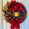 Elegant Pre Lit Christmas Wreath for Front Door,40cm Garland with LED Lantern and Large Bow for Holiday Wall Decor