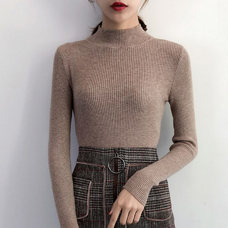 Women's Mock Neck Sweater,Vintage Basic Solid Knitted Pullover for Autumn Winter, Casual Slim Fit Korean Style Tops