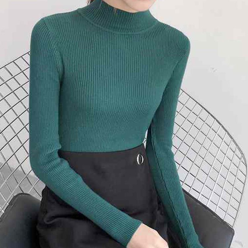 Women's Mock Neck Sweater,Vintage Basic Solid Knitted Pullover for Autumn Winter, Casual Slim Fit Korean Style Tops