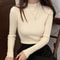 Women's Mock Neck Sweater,Vintage Basic Solid Knitted Pullover for Autumn Winter, Casual Slim Fit Korean Style Tops