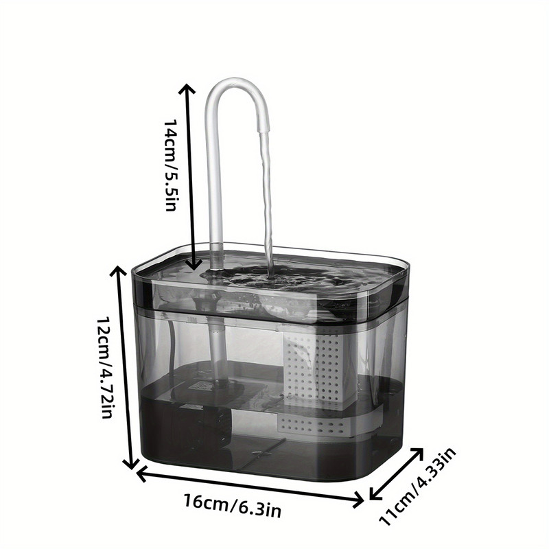 Cat Water Fountain with Auto Filter Recirculate Transparent Black Cat Drinker Ultra Quiet Automatic Pet Drinking Dispens