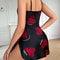 Valentine's Day Satin Slip Nightdress for Women, Red Lip Print V Neck Backless Mini Sleep Dress & Nightwear