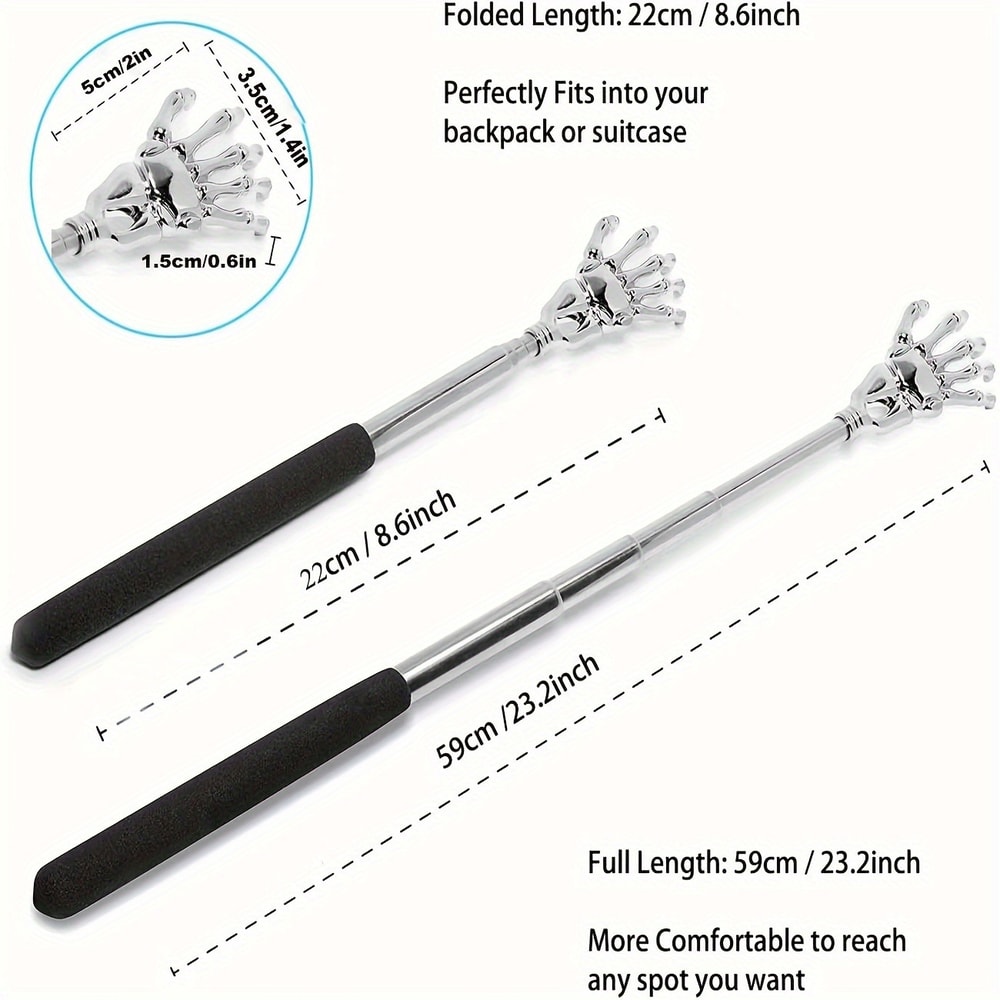 Portable Extendable Back Scratcher, Stainless Steel Telescoping Back Scratcher for Human & Pets,Extendable Back Massager
