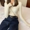 Womens Knitted Sweater Button O Neck Pullover, Lightweight Spring Autumn Basic Sweaters for Female Slim Fit Solid Tops