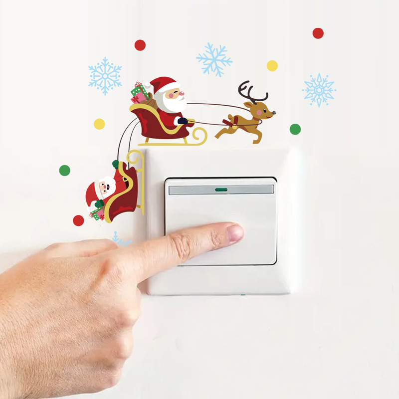 Santa Claus Switch Sticker Christmas Decoration,Penguin Xmas Wall Decal,Merry Christmas Home Decor,Navidad Ornament gift