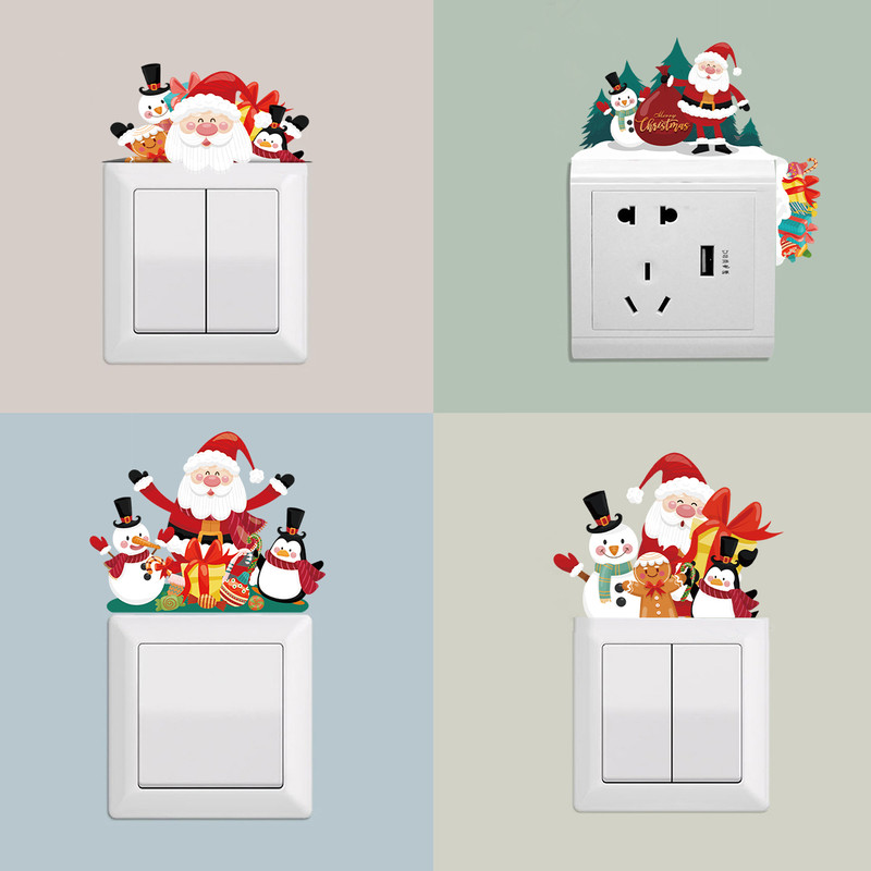 Santa Claus Switch Sticker Christmas Decoration,Penguin Xmas Wall Decal,Merry Christmas Home Decor,Navidad Ornament gift