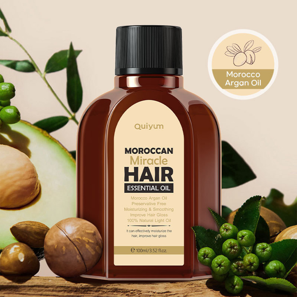 Moroccan Pure Argan Hair Essential Oil, 100ML Multi Functional Dry Hair Care, QUIYUM Hair Oil for Women