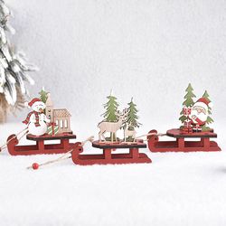 wooden christmas ornaments, sleigh santa claus, snowman elk pendant, christmas tree decor, home party decoration, gift