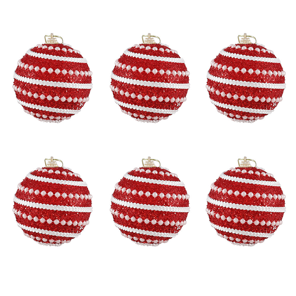 Christmas Ball Ornaments 6pcs 8cm, Red White Hanging Tree Decorations, Holiday New Year Navidad Home Decor