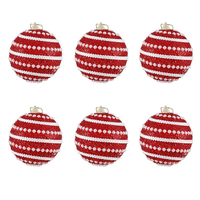 Christmas Ball Ornaments 6pcs 8cm, Red White Hanging Tree Decorations, Holiday New Year Navidad Home Decor