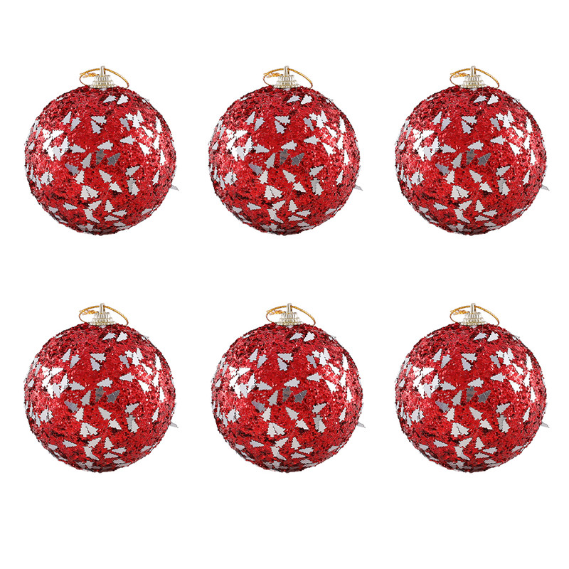 Christmas Ball Ornaments 6pcs 8cm, Red White Hanging Tree Decorations, Holiday New Year Navidad Home Decor