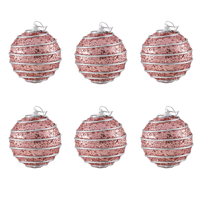 Christmas Ball Ornaments 6pcs 8cm, Red White Hanging Tree Decorations, Holiday New Year Navidad Home Decor