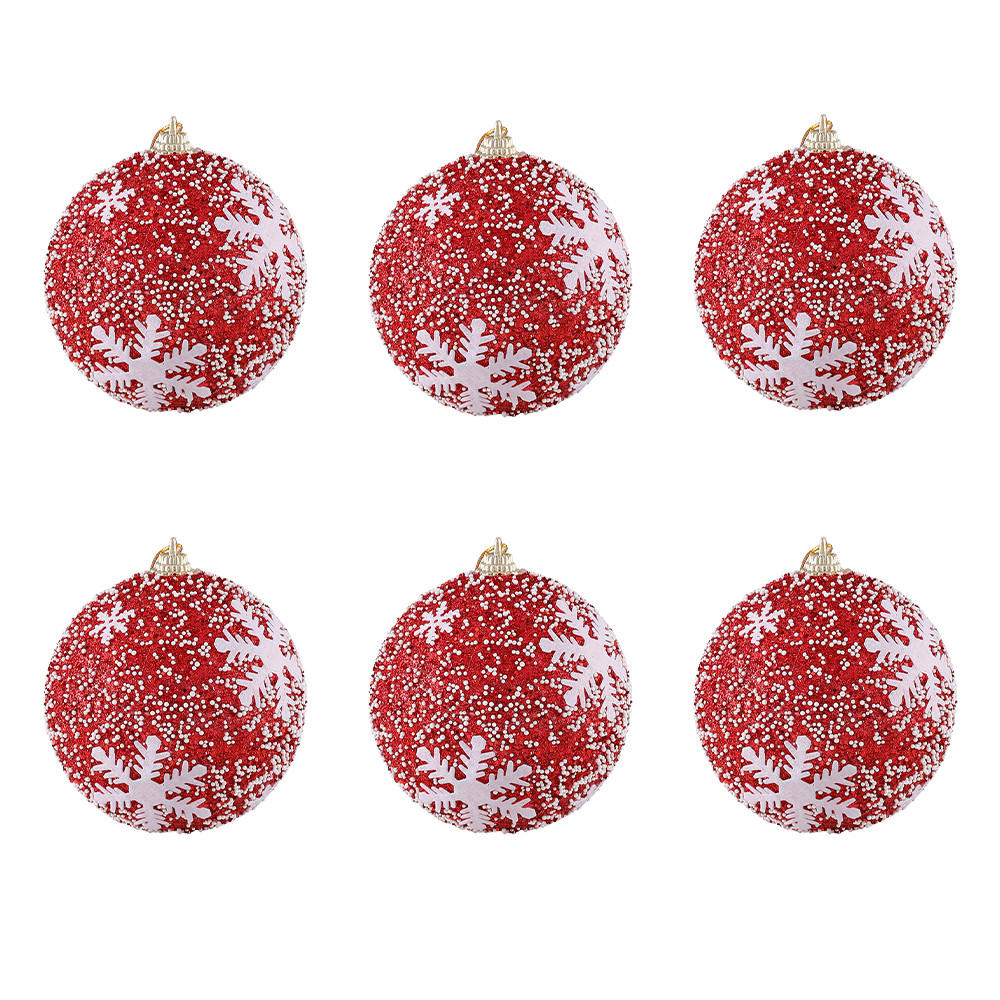 Christmas Ball Ornaments 6pcs 8cm, Red White Hanging Tree Decorations, Holiday New Year Navidad Home Decor