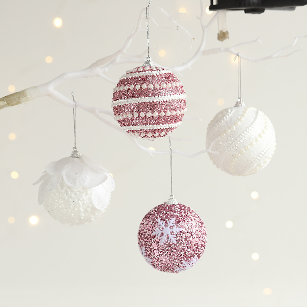 Christmas Ball Ornaments 6pcs 8cm, Red White Hanging Tree Decorations, Holiday New Year Navidad Home Decor