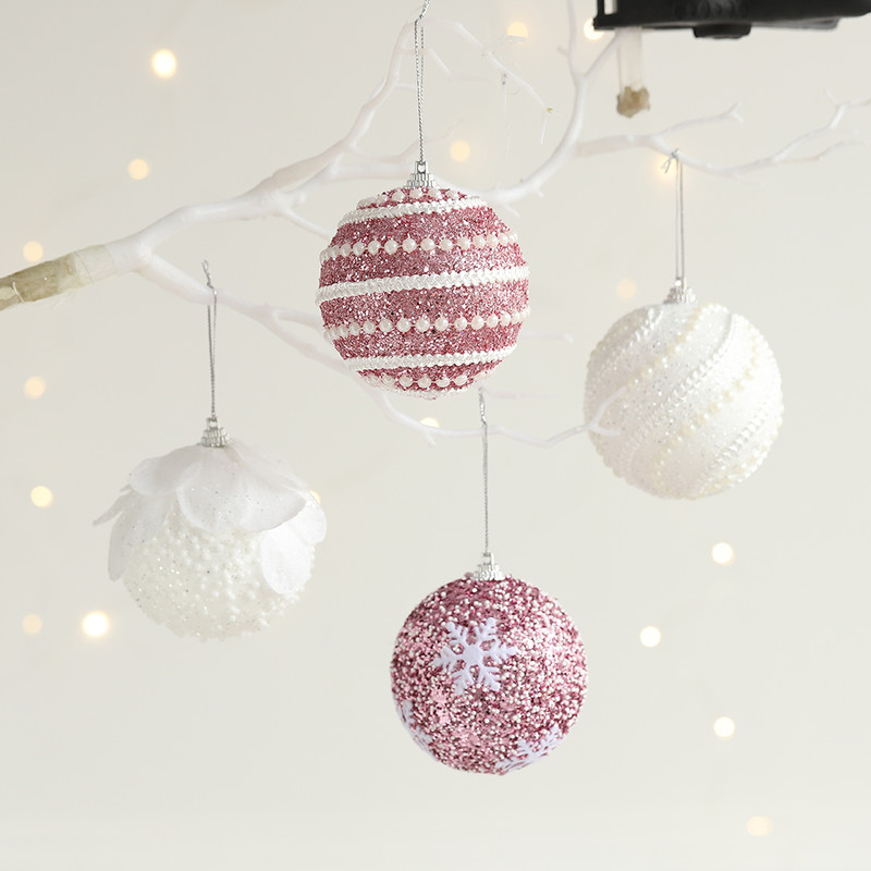 Christmas Ball Ornaments 6pcs 8cm, Red White Hanging Tree Decorations, Holiday New Year Navidad Home Decor