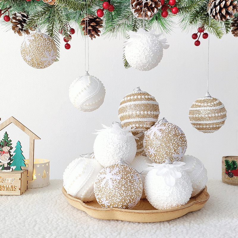 Christmas Ball Ornaments 6pcs 8cm, Red White Hanging Tree Decorations, Holiday New Year Navidad Home Decor