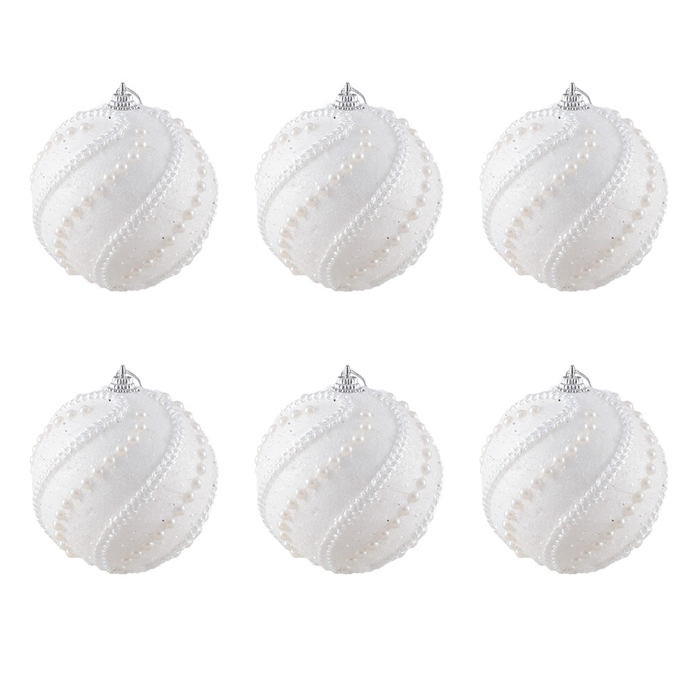 Christmas Ball Ornaments 6pcs 8cm, Red White Hanging Tree Decorations, Holiday New Year Navidad Home Decor