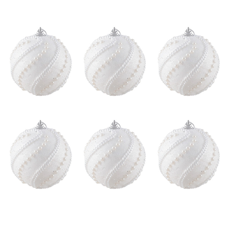 Christmas Ball Ornaments 6pcs 8cm, Red White Hanging Tree Decorations, Holiday New Year Navidad Home Decor
