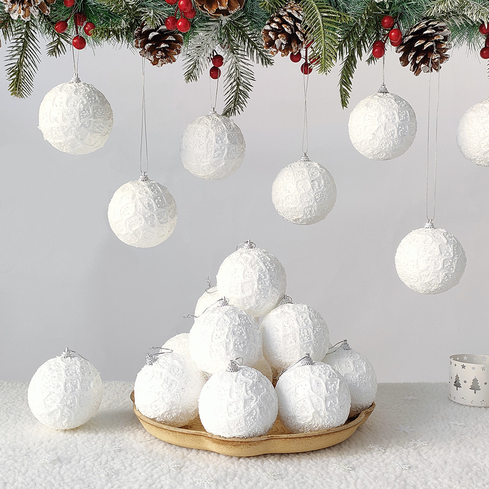 Christmas Ball Ornaments 6pcs 8cm, Red White Hanging Tree Decorations, Holiday New Year Navidad Home Decor