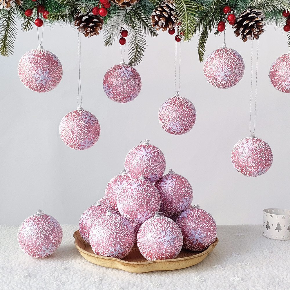 Christmas Ball Ornaments 6pcs 8cm, Red White Hanging Tree Decorations, Holiday New Year Navidad Home Decor