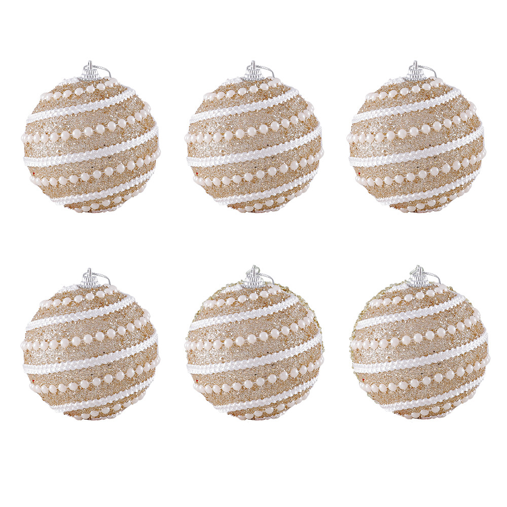 Christmas Ball Ornaments 6pcs 8cm, Red White Hanging Tree Decorations, Holiday New Year Navidad Home Decor