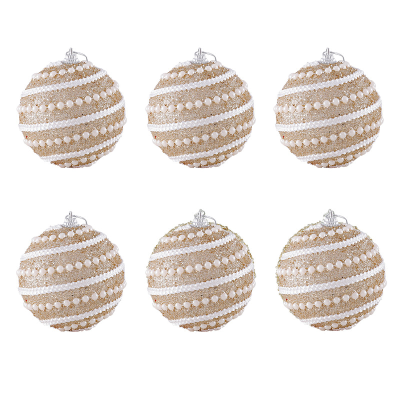 Christmas Ball Ornaments 6pcs 8cm, Red White Hanging Tree Decorations, Holiday New Year Navidad Home Decor